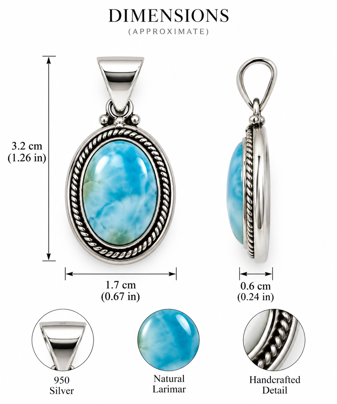 Larimar & Silver 950 Pendant