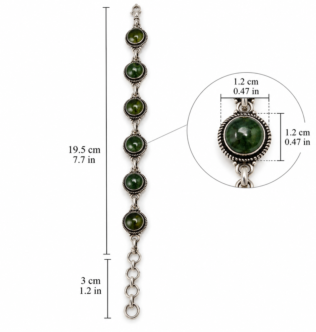 Rare Dominican Green Amber & Silver Bracelet