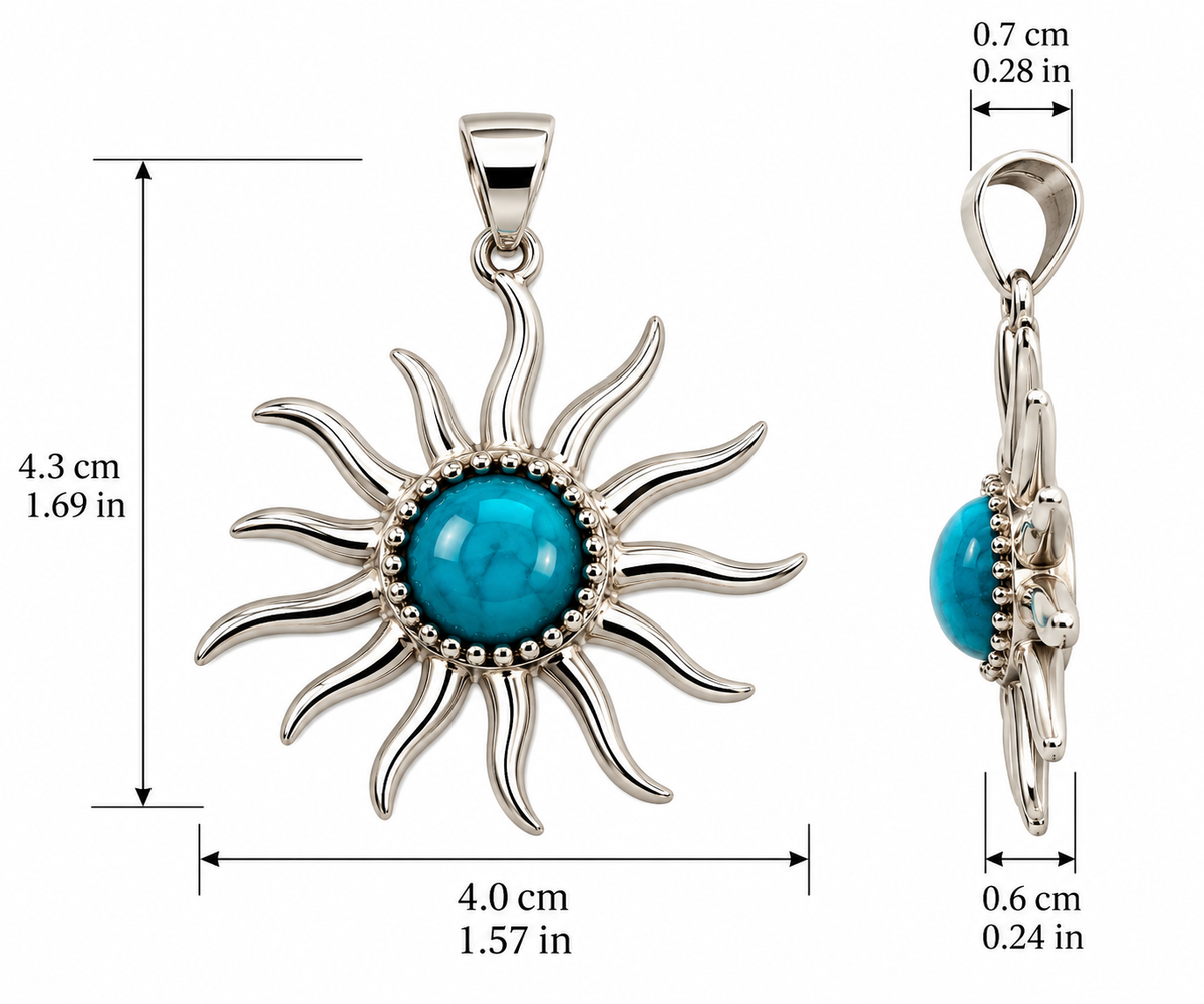Peruvian Turquoise Sun Pendant – 950 Silver