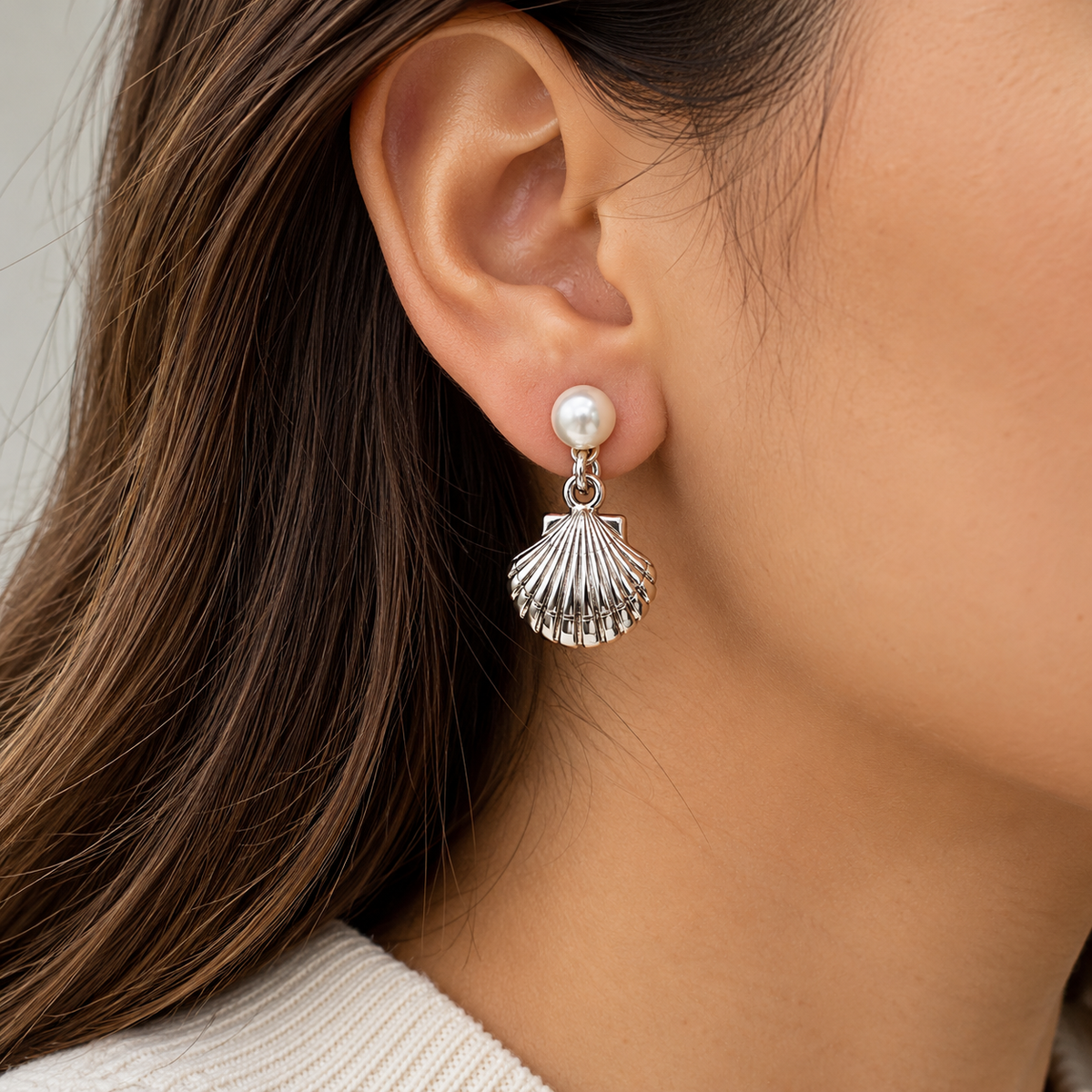 Pearl & Silver Seashell Earrings – Silver 950