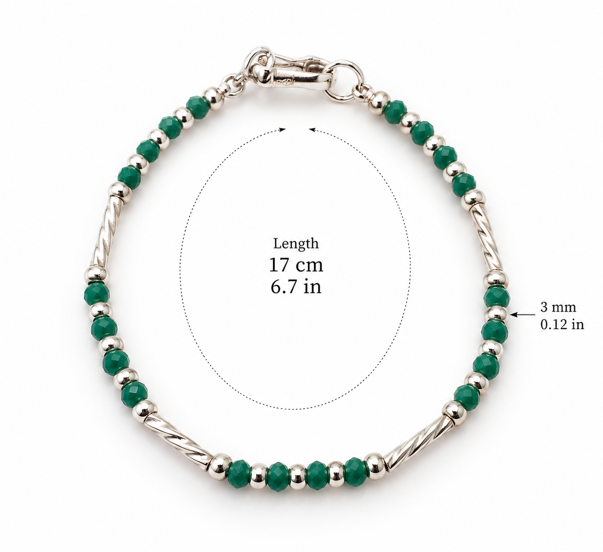 Green Bead & Silver 950 Bracelet