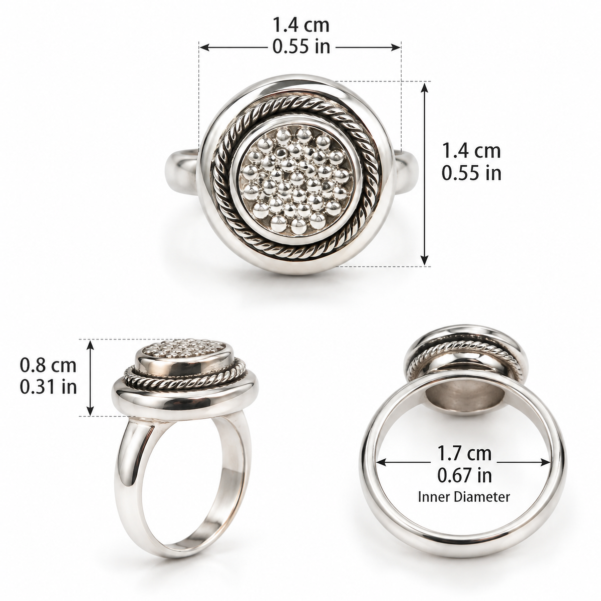 Silver 950 Beaded Statement Ring