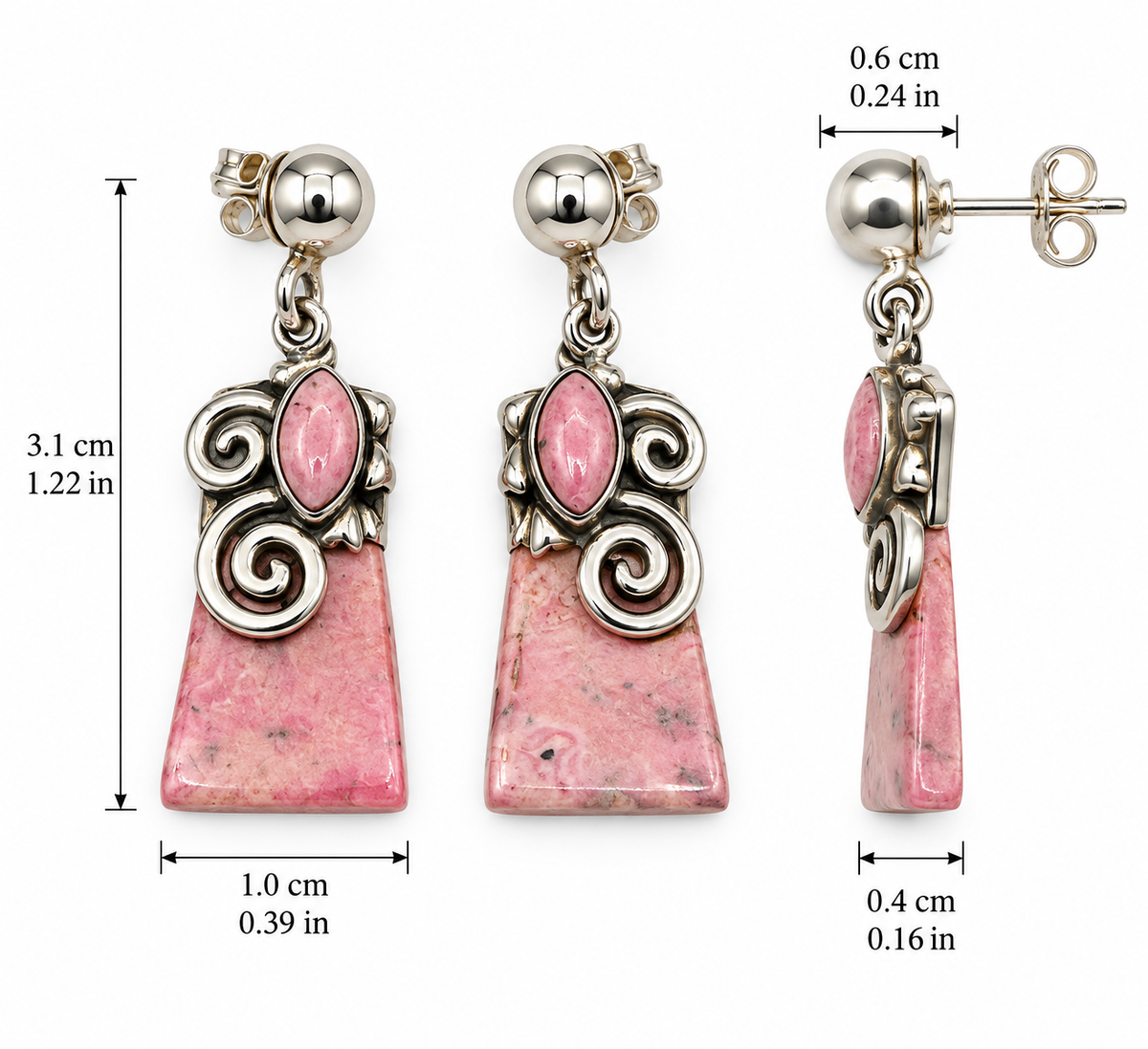 Rhodonite & Silver 950 Earrings