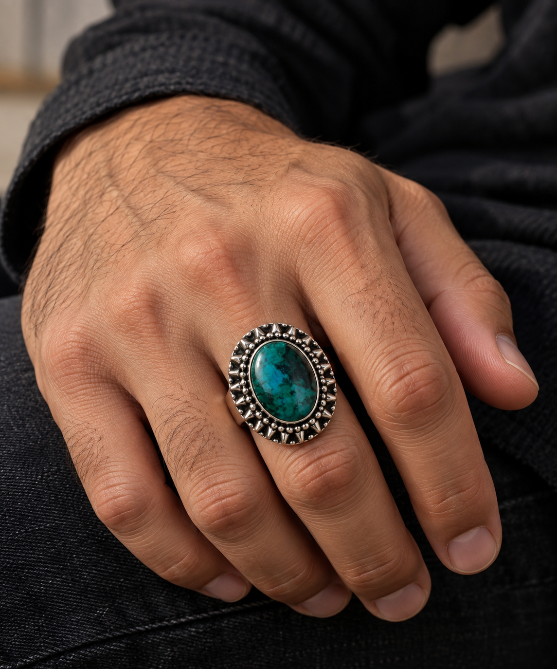 Peruvian Turquoise & Silver 950 Statement Ring