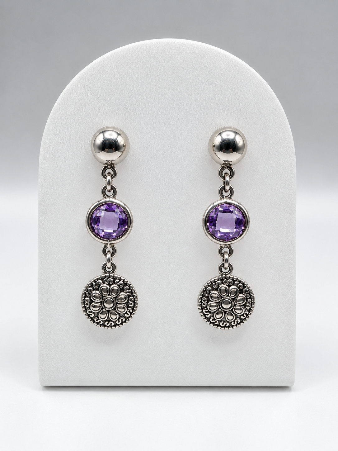 Purple Zircon Silver 950 Drop Earrings