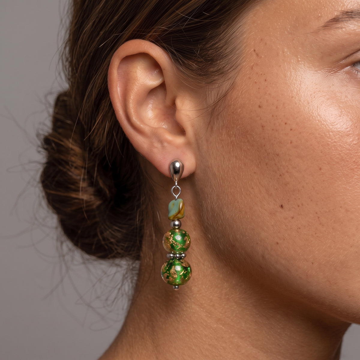 Italian Murano Glass & Silver 950 Drop Earrings
