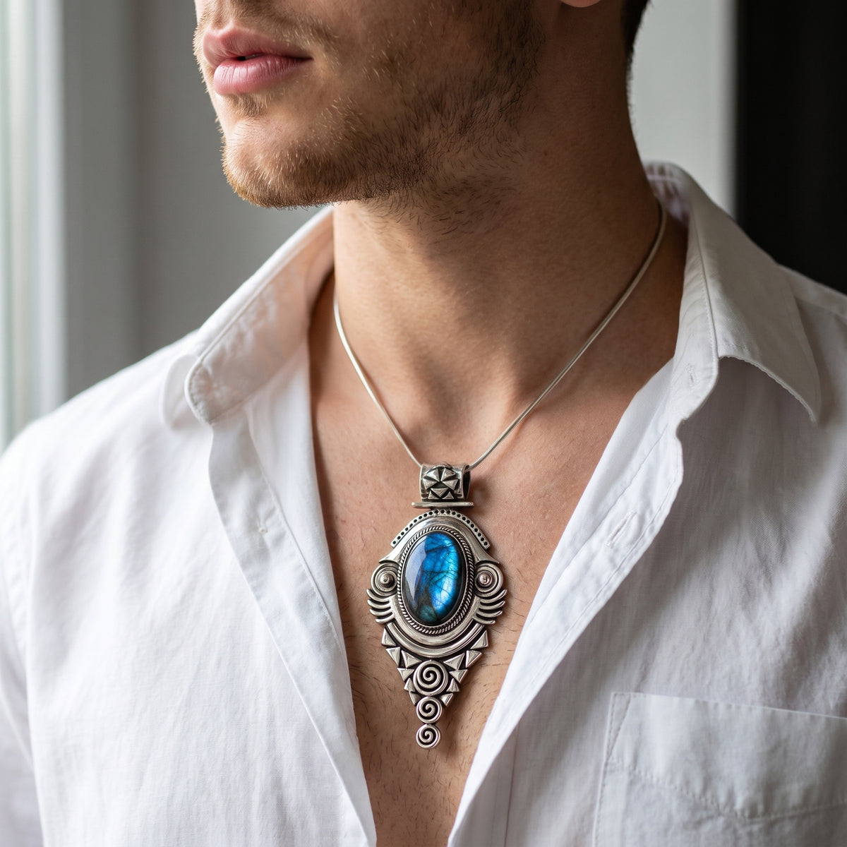 Blue Labradorite & Silver 950 Pendant