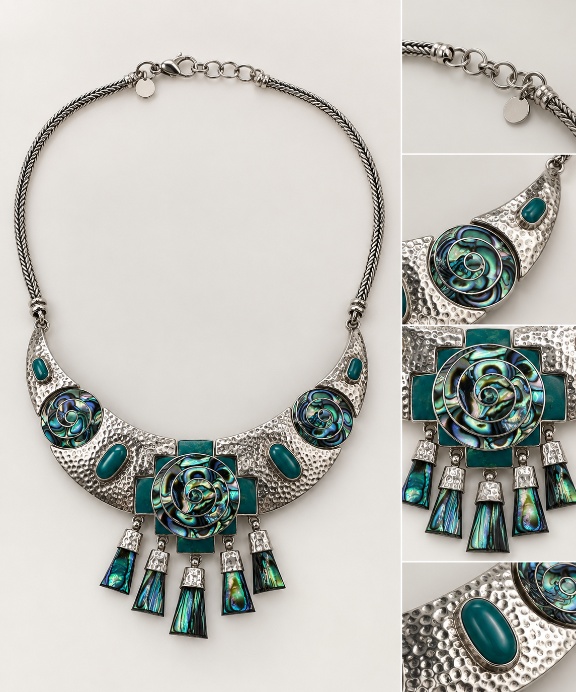 Abalone & Chrysocolla 950 Silver Necklace & Earrings Set
