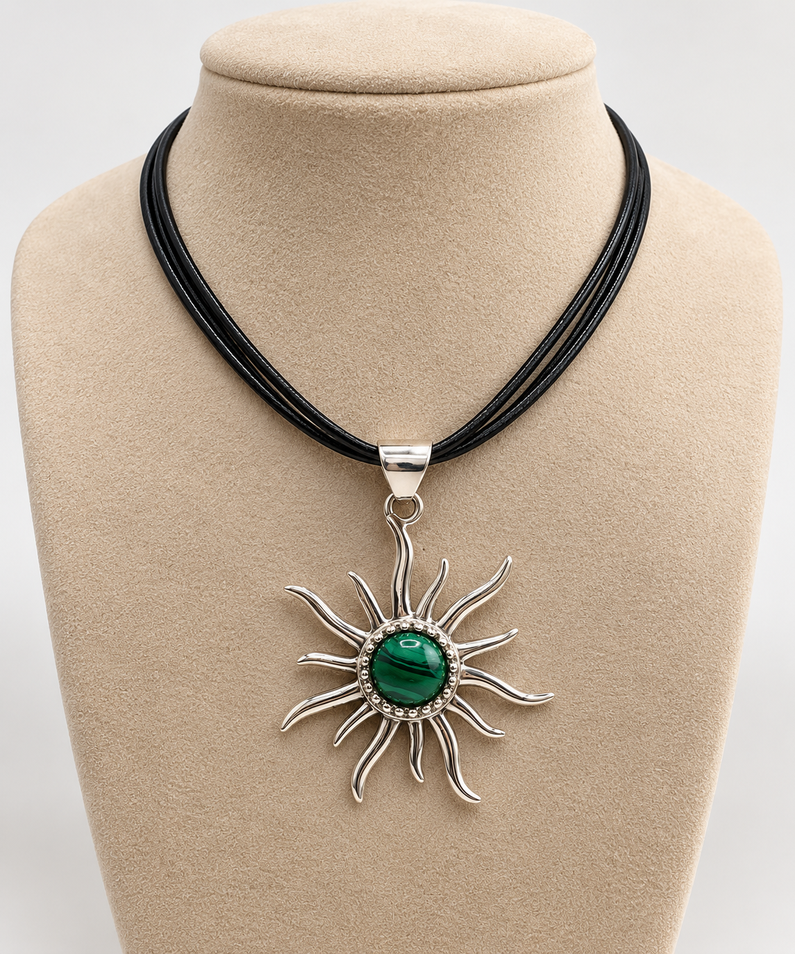 Malachite & 950 Silver Sun Pendant Necklace