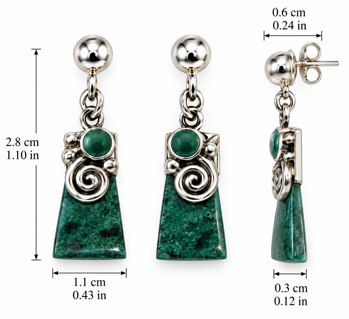 Chrysocolla & Silver 950 Drop Earrings