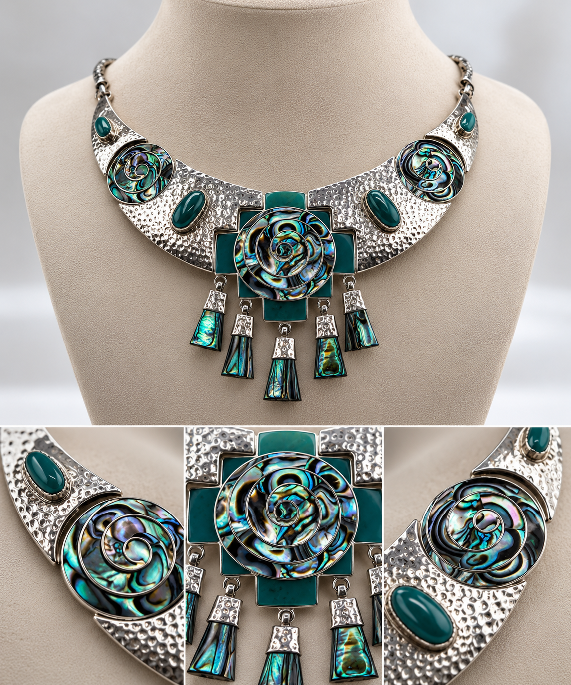 Abalone & Chrysocolla 950 Silver Necklace & Earrings Set