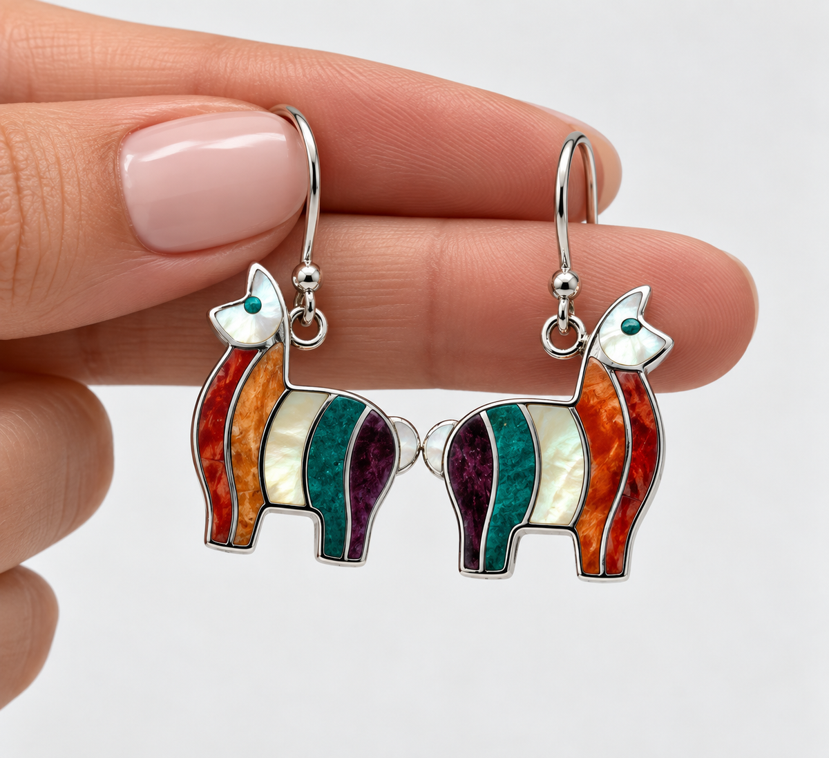 Peruvian Llama Jewelry Set – Silver 950 & Natural Gemstone Inlay