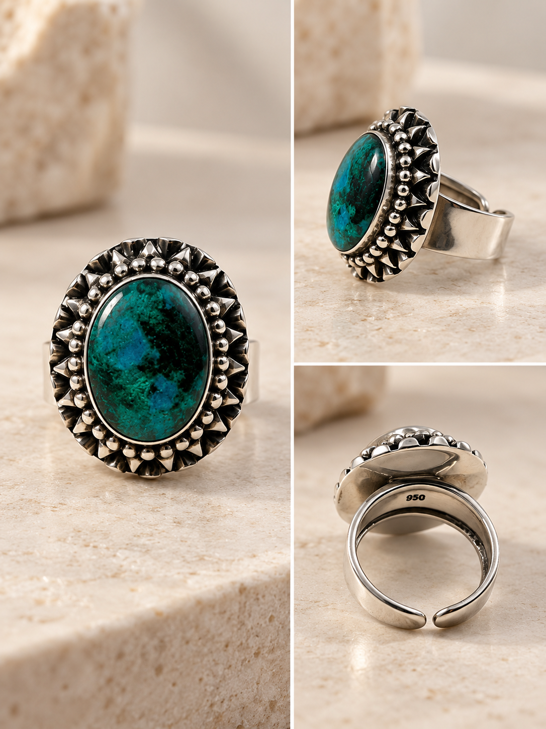 Peruvian Turquoise & Silver 950 Statement Ring