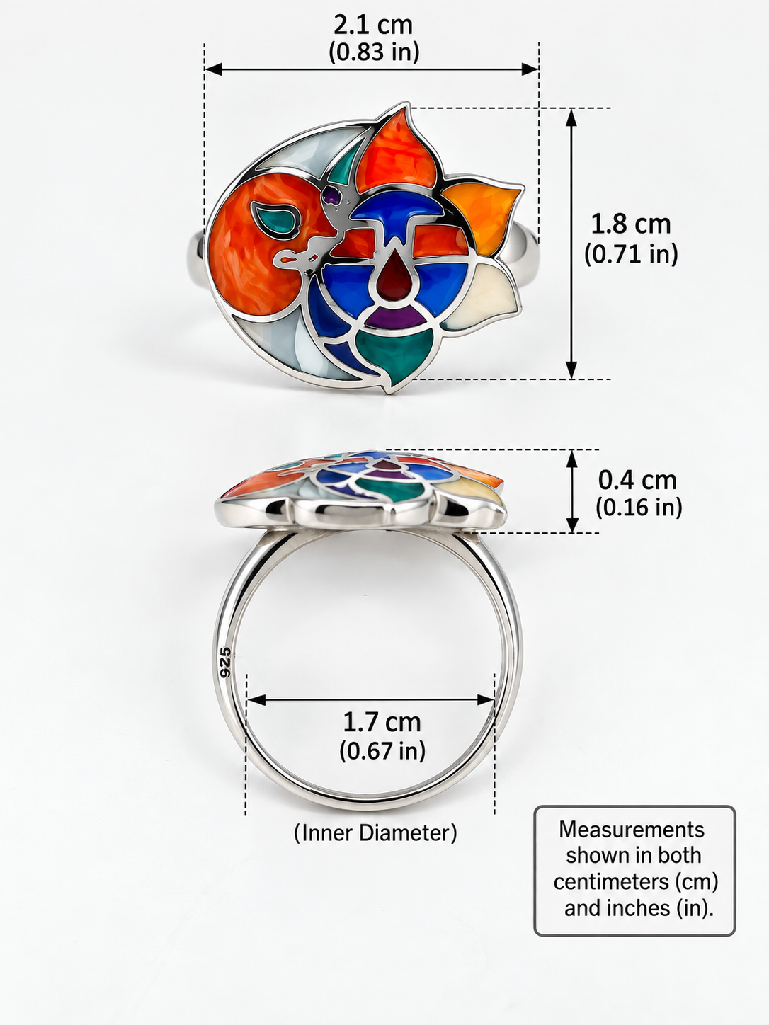 Gemstone Inlay Silver 950 Ring