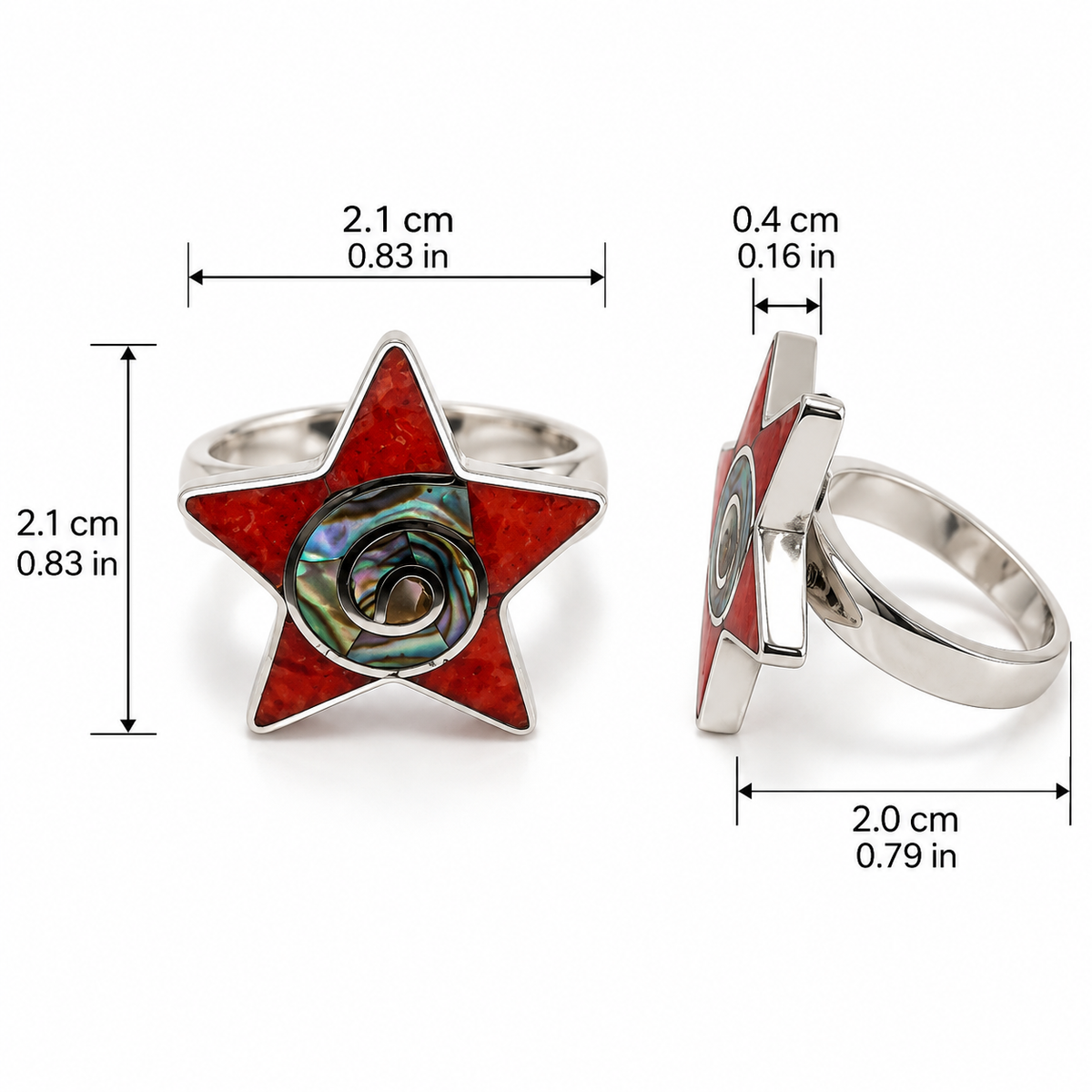 Abalone & Spondylus Star Ring – Silver 950