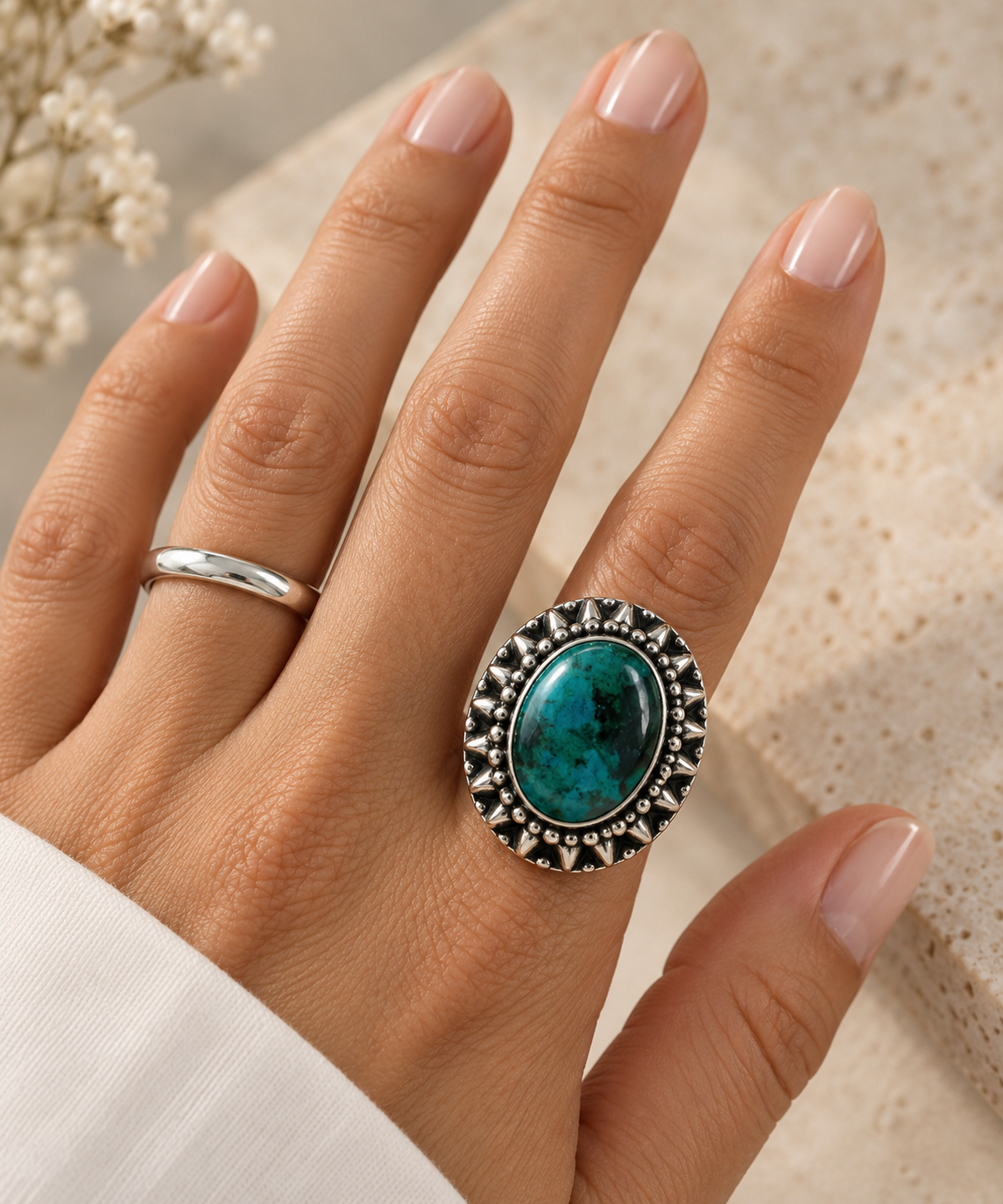 Peruvian Turquoise & Silver 950 Statement Ring