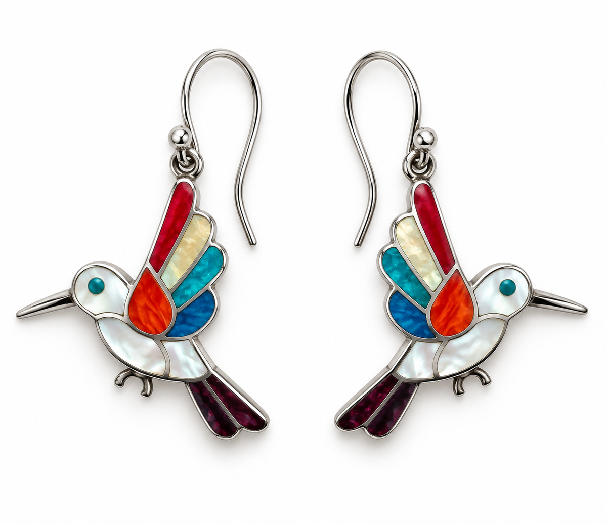 Hummingbird Gemstone Inlay Pendant & Earrings Set