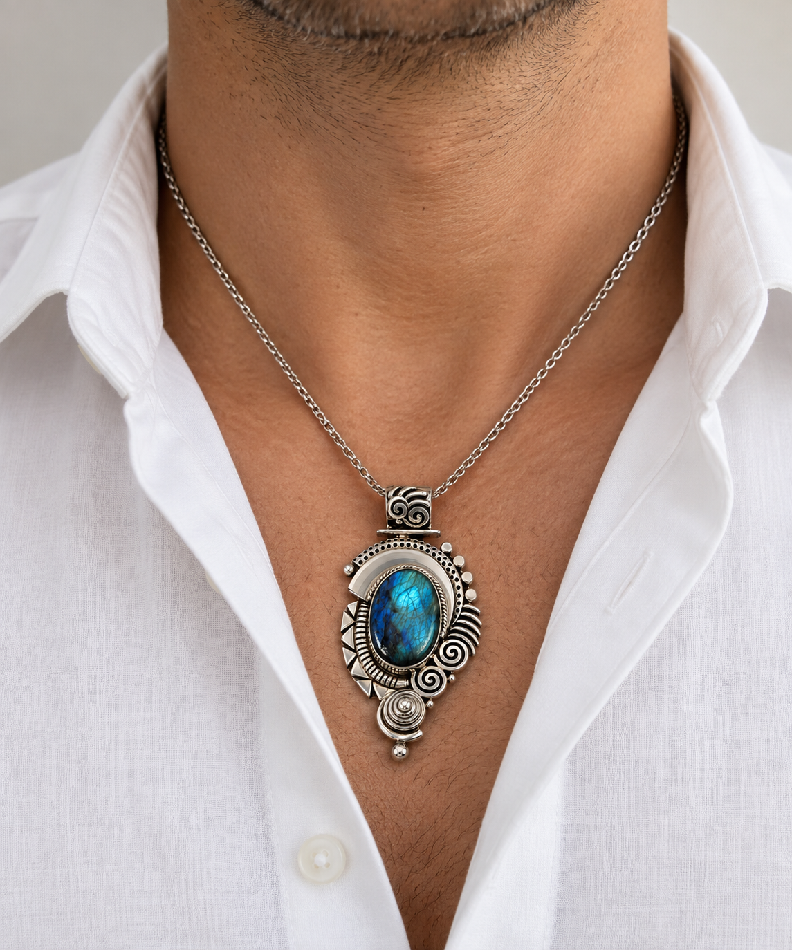 Blue Labradorite & Silver 950 Pendant