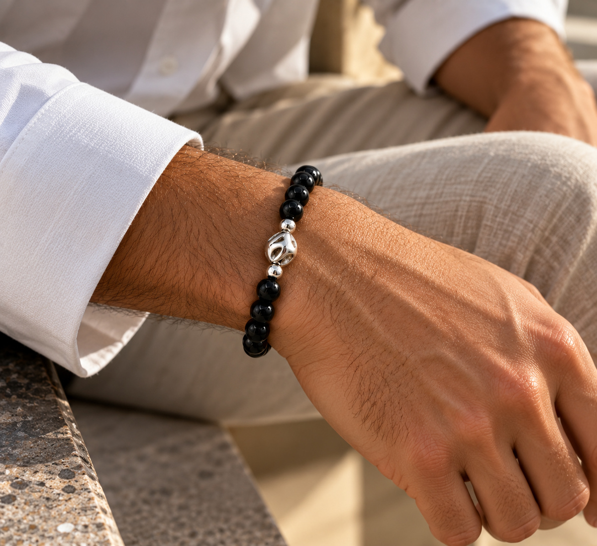 Black Onyx & 950 Silver Bracelet
