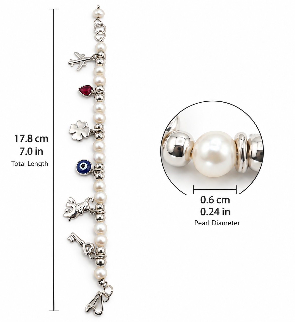 Silver 925 & River Pearl Charm Bracelet