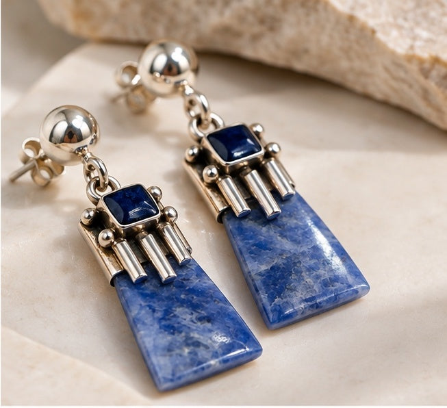 Sodalite & Silver 950 Drop Earrings