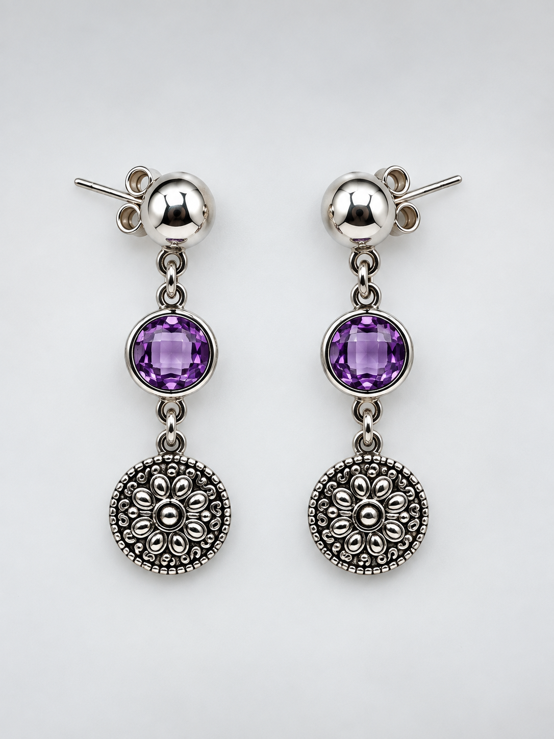 Purple Zircon Silver 950 Drop Earrings