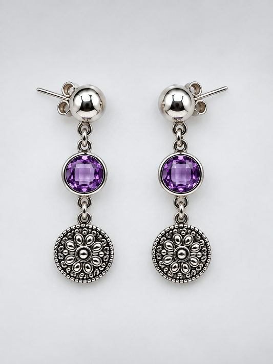 Purple Zircon Silver 950 Drop Earrings