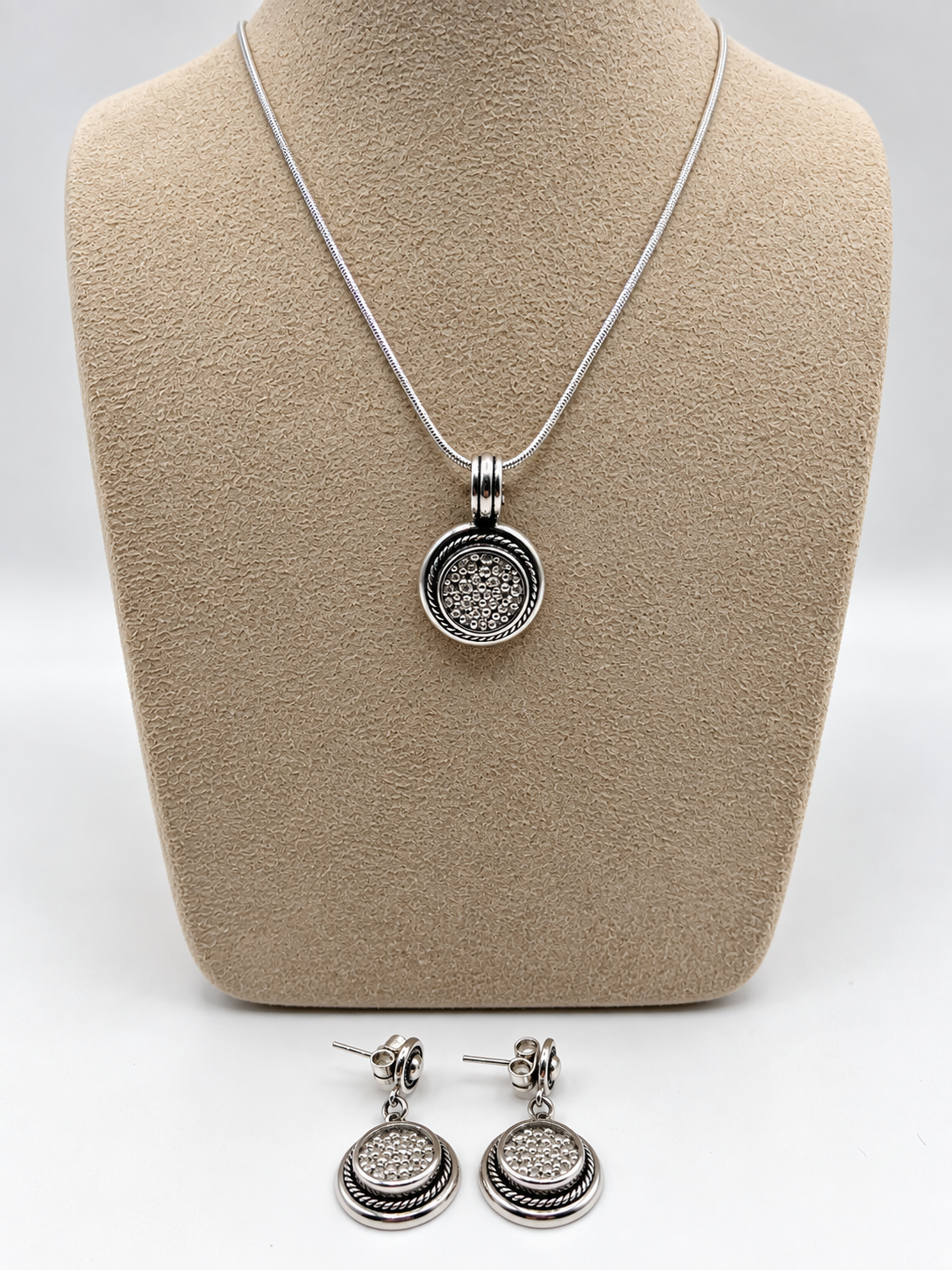 Silver 950 Circular Pendant & Earrings Set