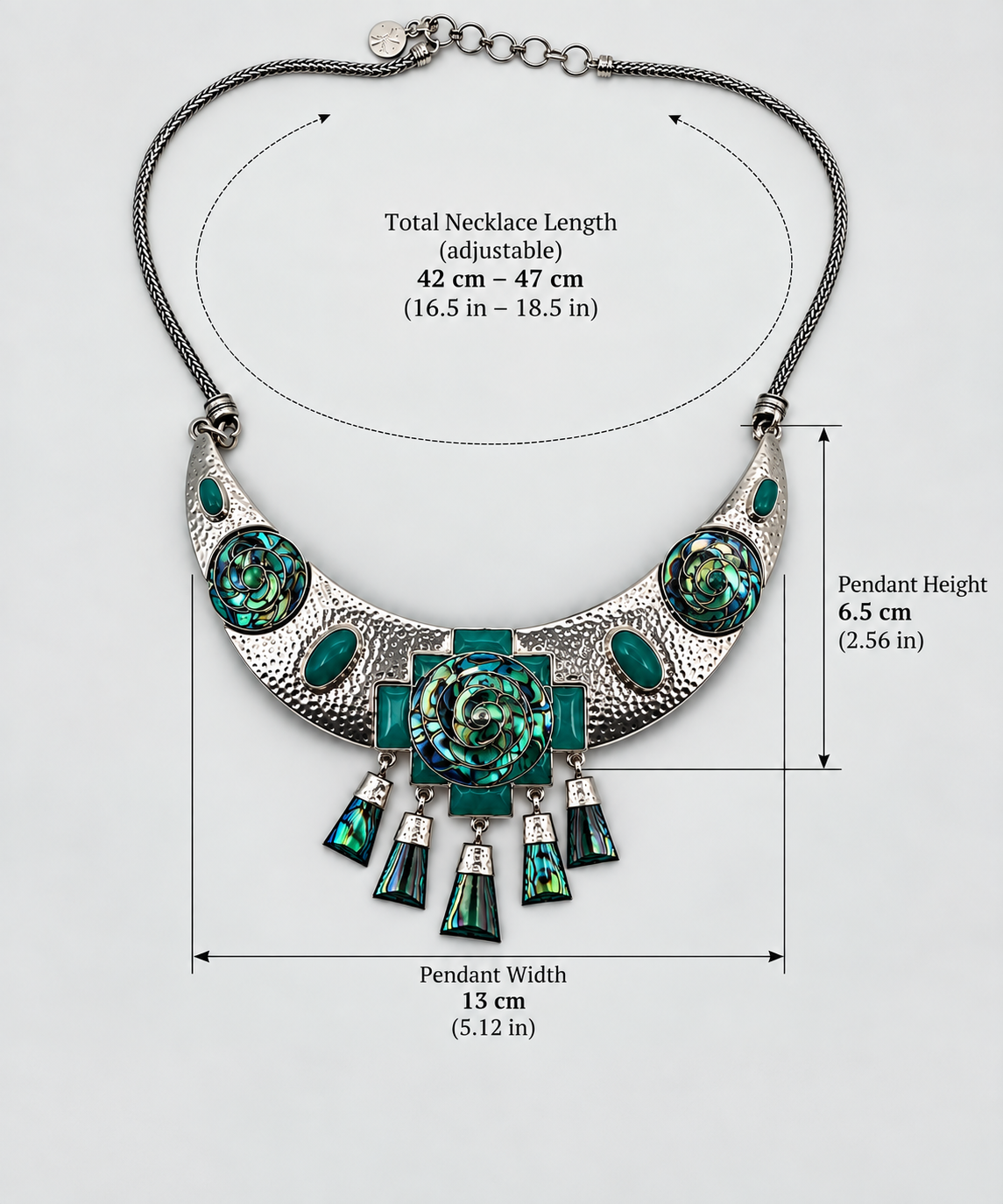 Abalone & Chrysocolla 950 Silver Necklace & Earrings Set