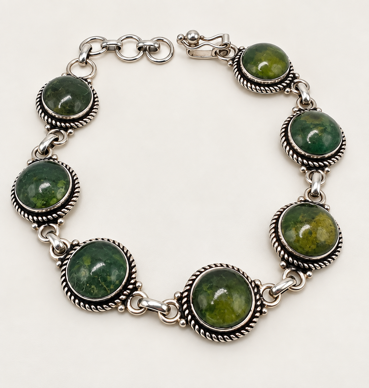 Rare Dominican Green Amber & Silver Bracelet