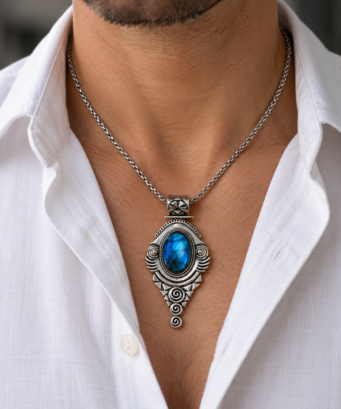 Blue Labradorite & Silver 950 Pendant