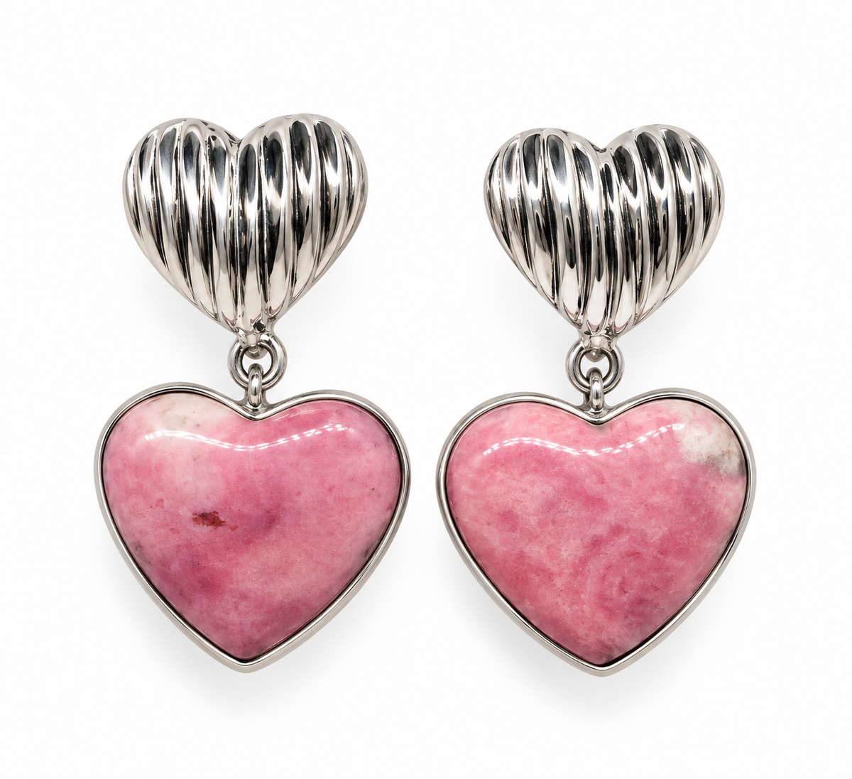 Rhodonite Heart Earrings – Silver 950