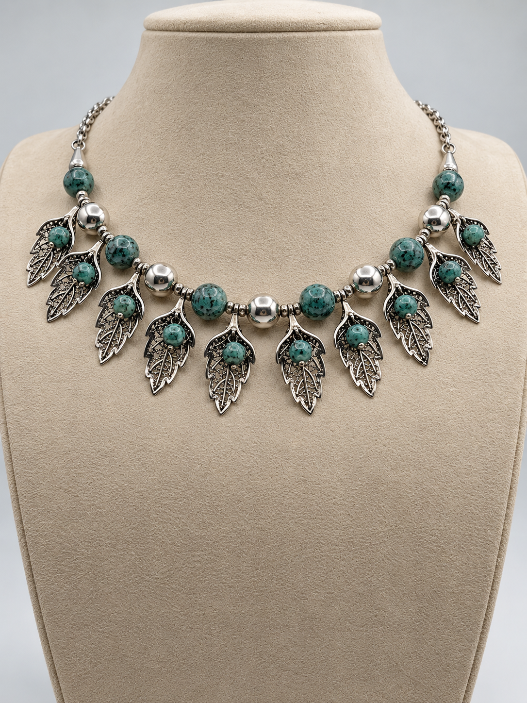 Sodalite & 950 Silver Leaf Statement Necklace