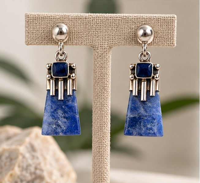 Sodalite & Silver 950 Drop Earrings