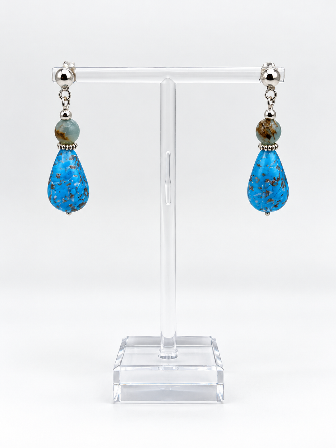 Italian Murano Glass & Silver 950 Teardrop Earrings