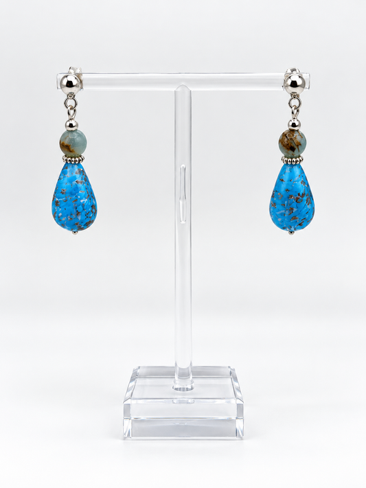 Italian Murano Glass & Silver 950 Teardrop Earrings