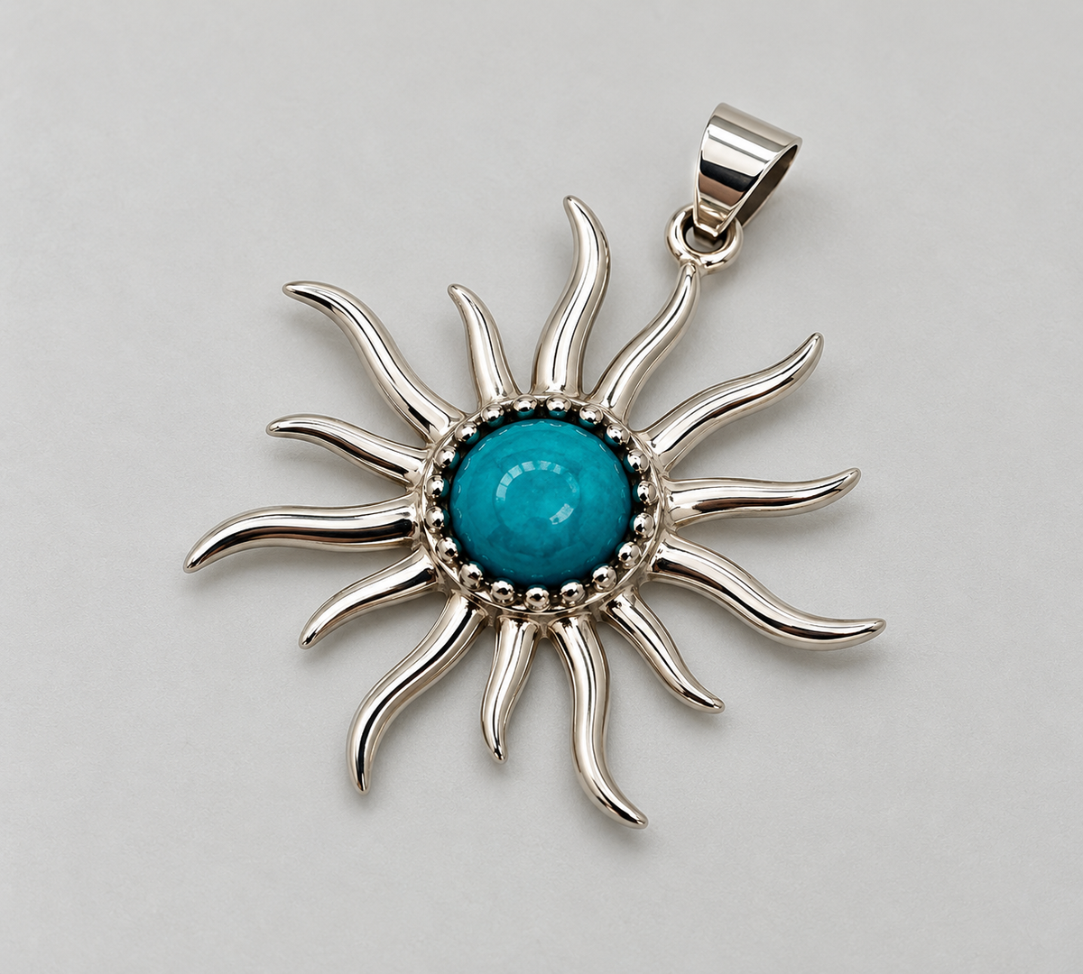 Peruvian Turquoise Sun Pendant – 950 Silver