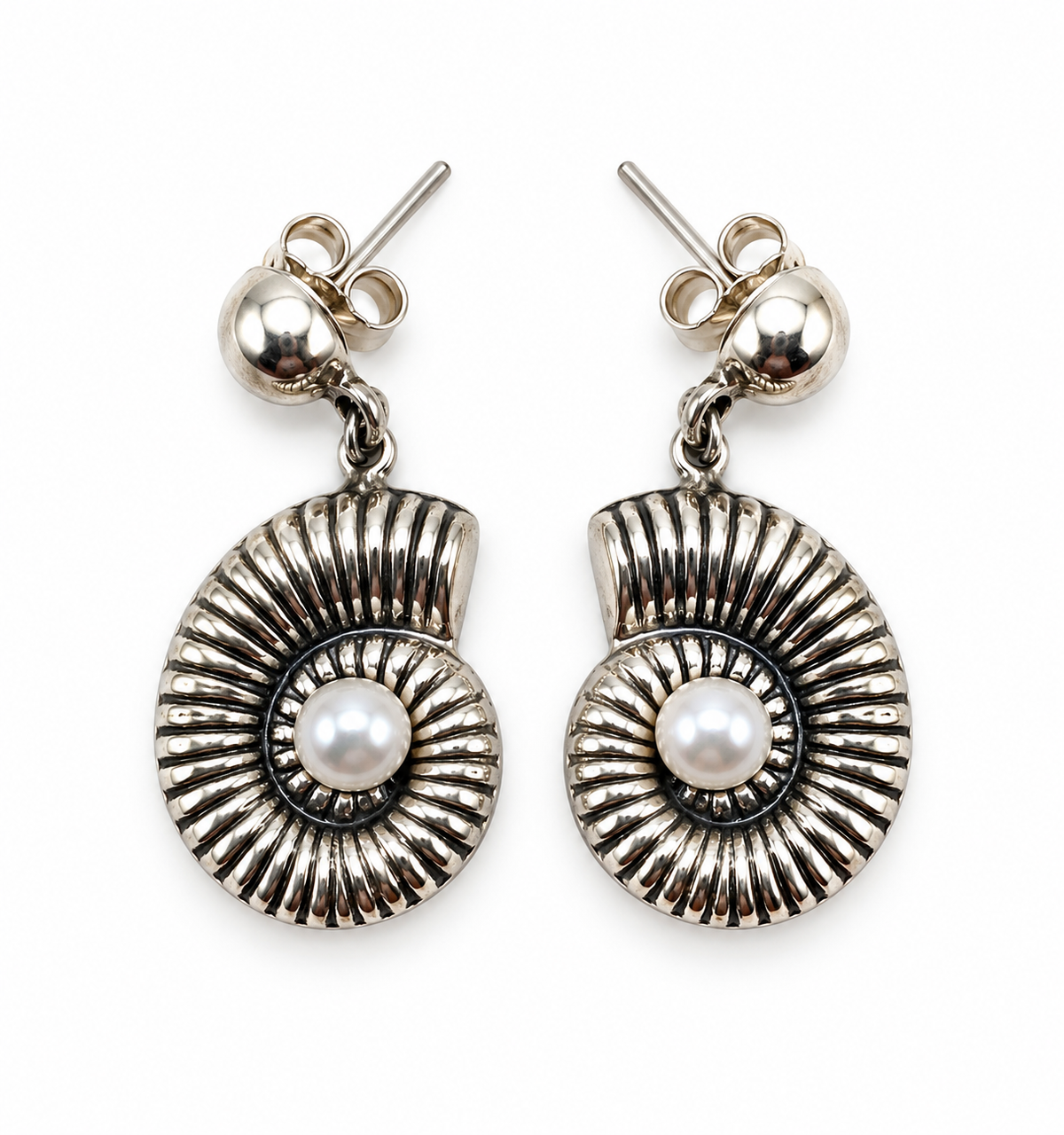 Pearl Seashell Silver 950 Drop Earrings