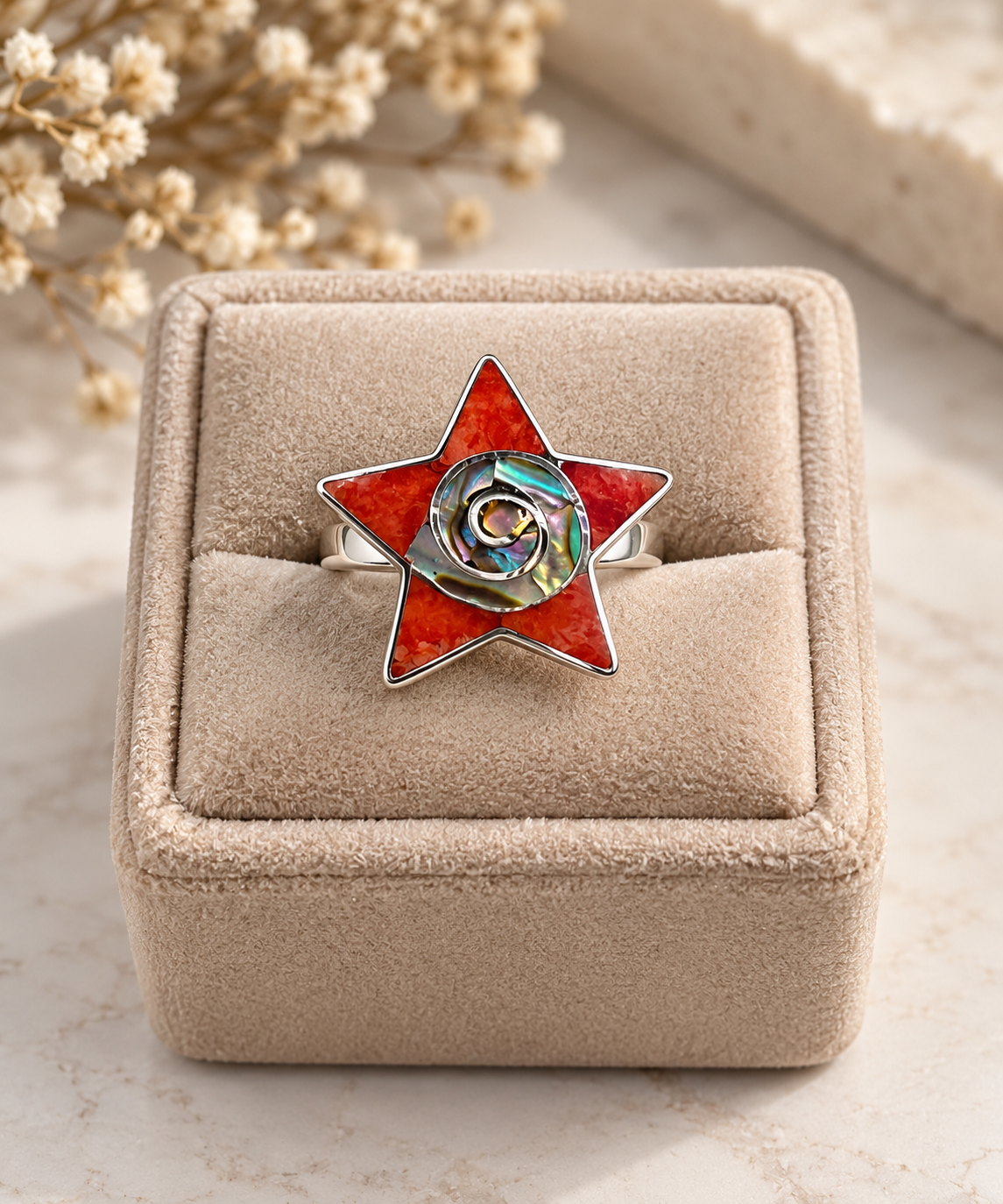 Abalone & Spondylus Star Ring – Silver 950