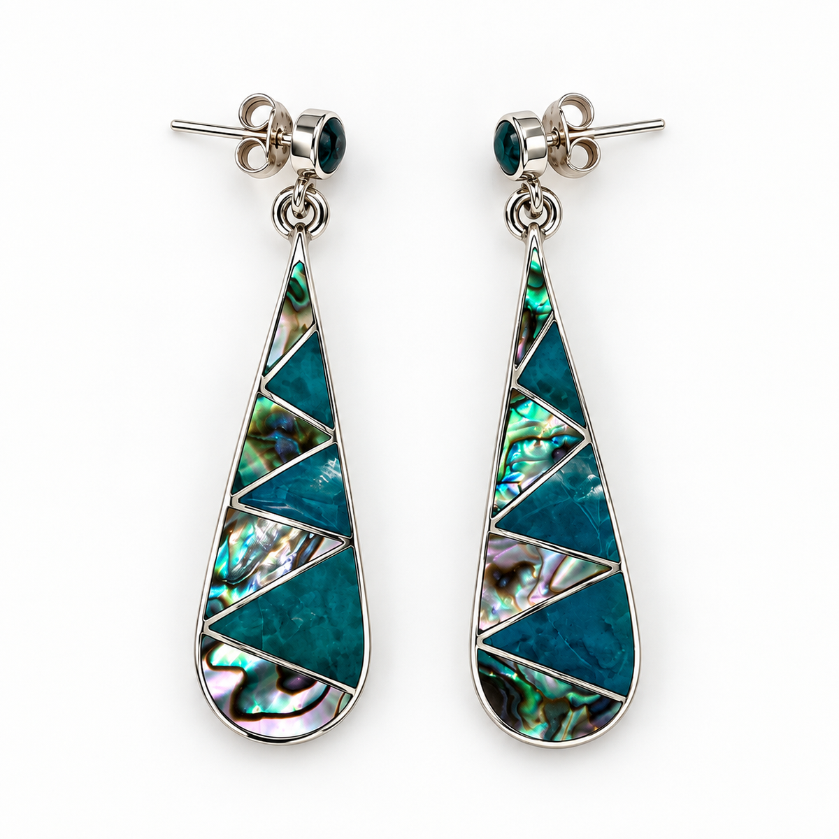 Abalone & Chrysocolla Silver 950 Drop Earrings
