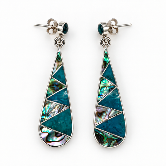 Abalone & Chrysocolla Silver 950 Drop Earrings