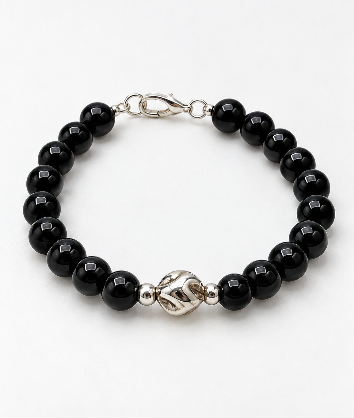 Black Onyx & 950 Silver Bracelet