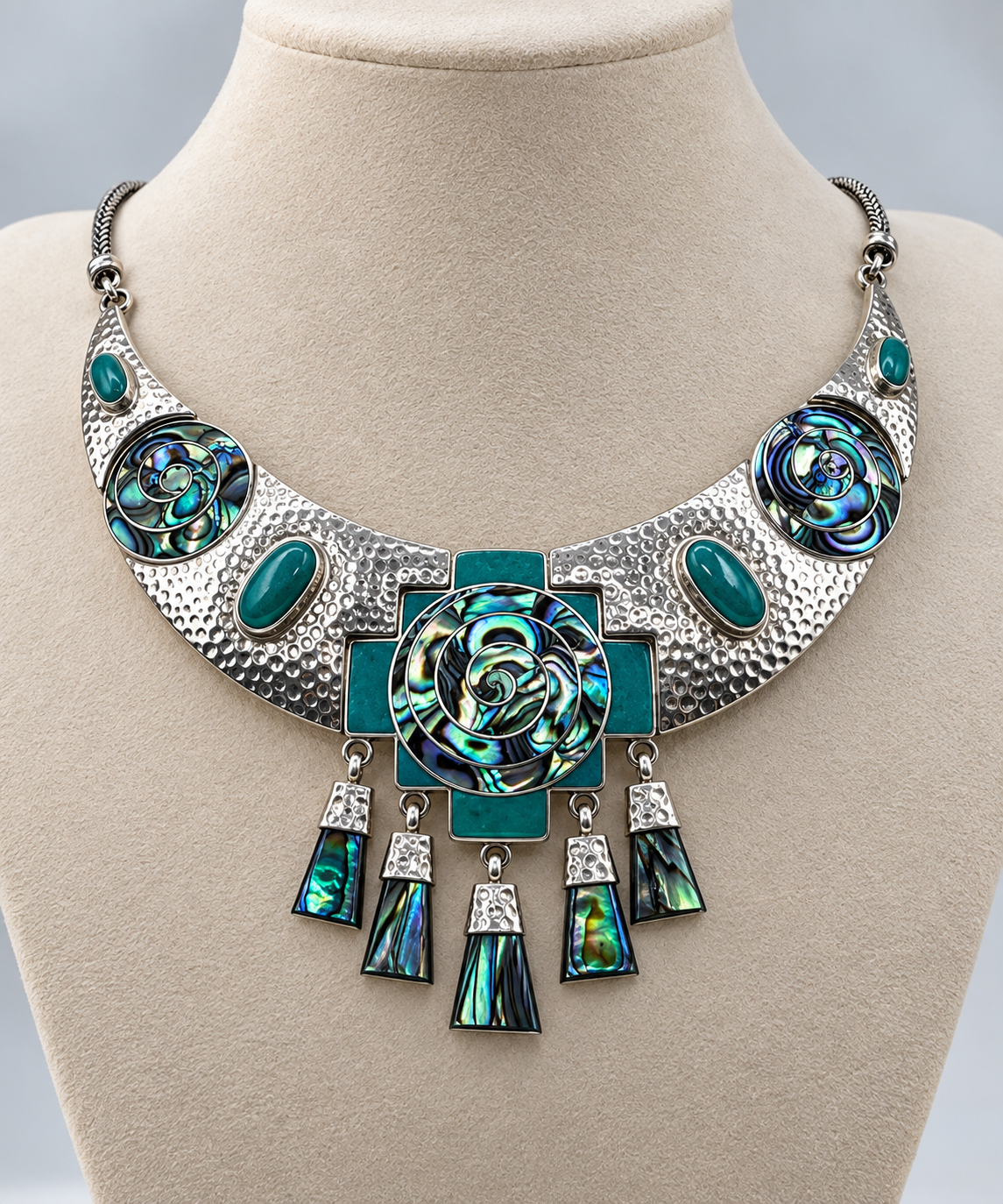 Abalone & Chrysocolla 950 Silver Necklace & Earrings Set