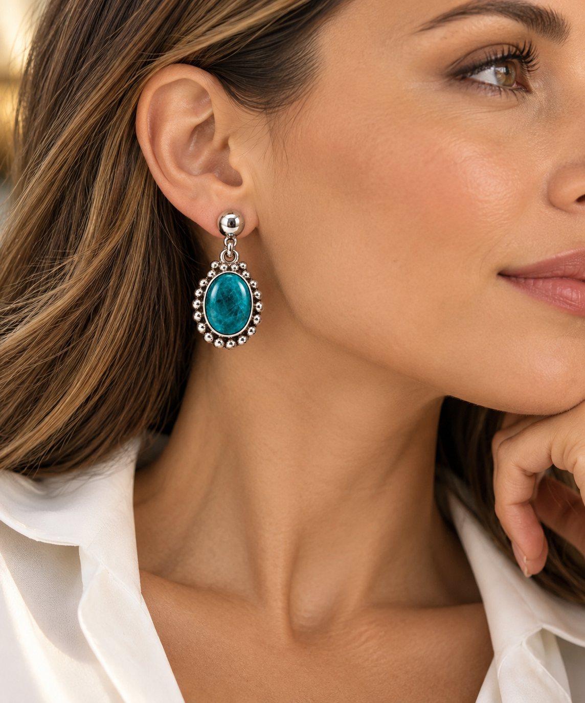 Peruvian Turquoise & 950 Silver Drop Earrings