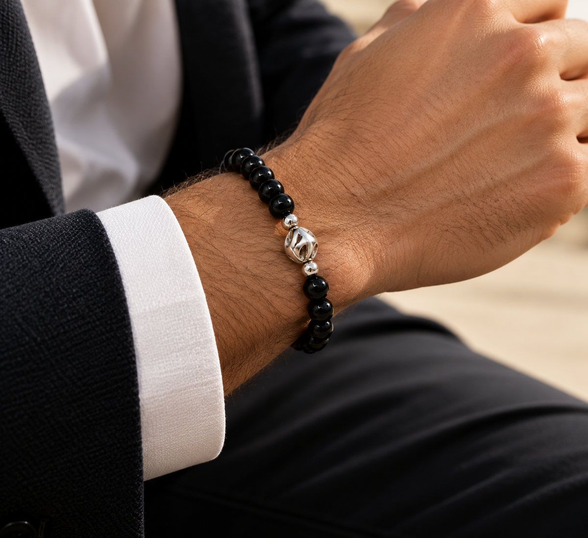 Black Onyx & 950 Silver Bracelet