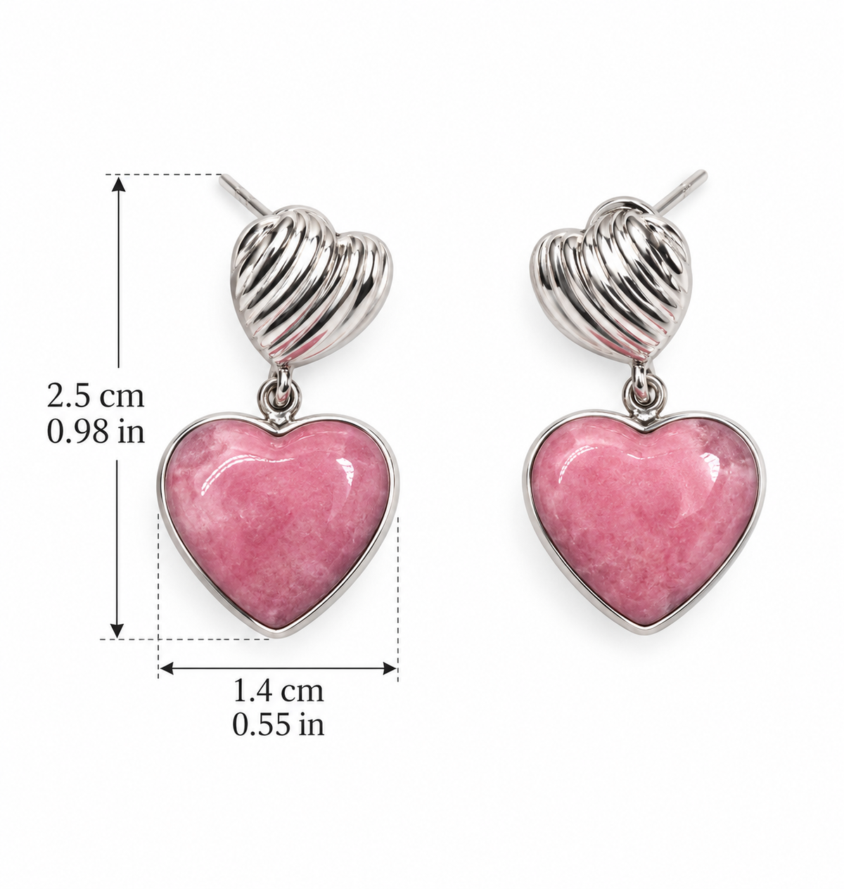 Rhodonite Heart Earrings – Silver 950