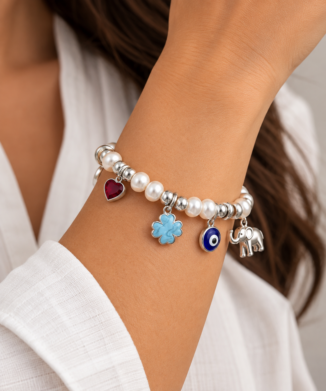 Silver 925 & River Pearl Charm Bracelet
