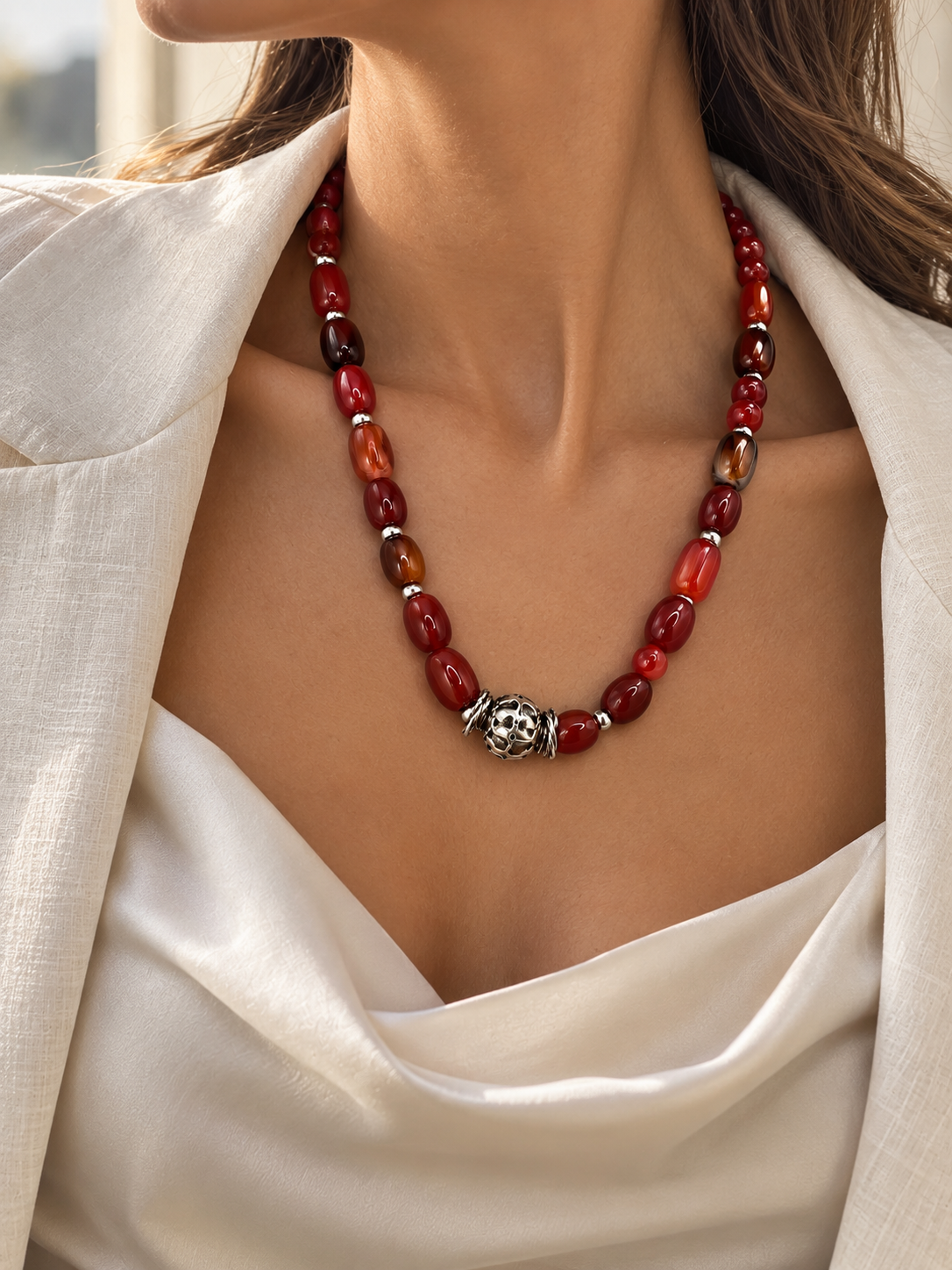 Natural Agate & Silver 950 Necklace