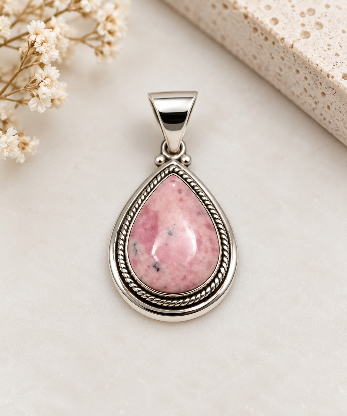 Rhodochrosite & 950 Silver Pendant