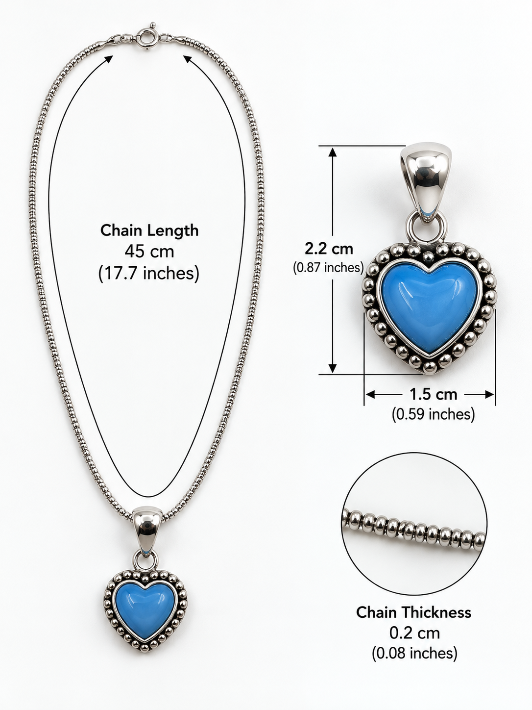 Blue Heart Silver 950 Necklace